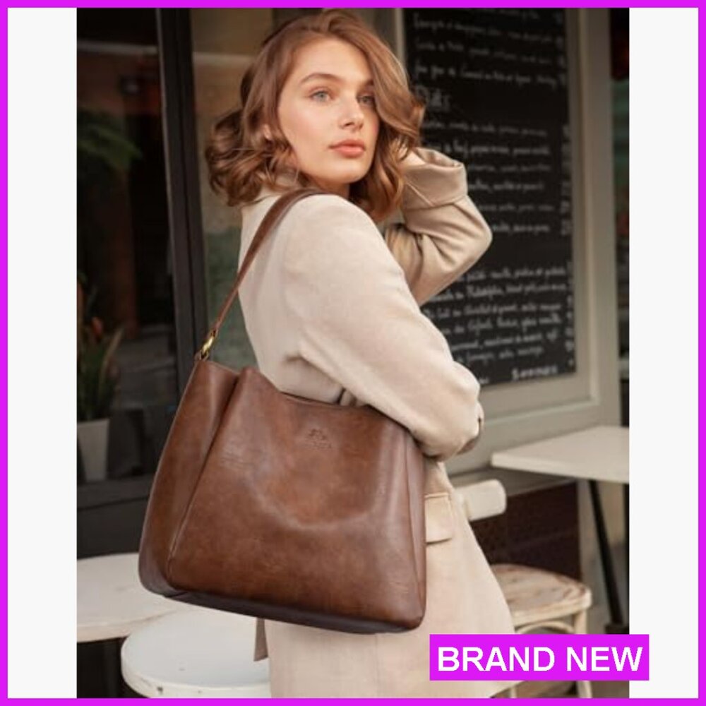 Vegan Leather Hobo Bag Minimal Chic Work Travel Shoulder Handbag - Picture 6 of 7